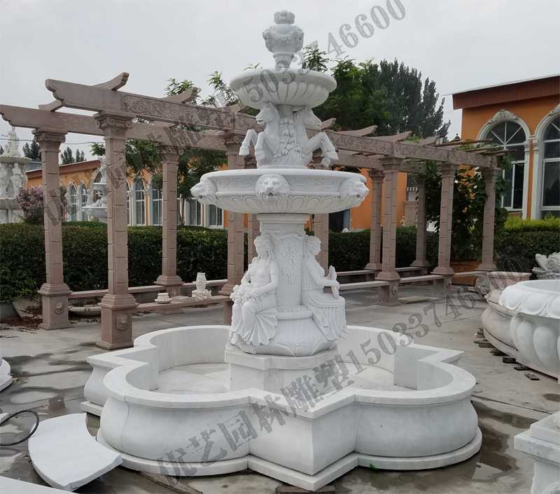 大理石噴泉，歐式人物動物噴泉，室外景觀噴泉定制